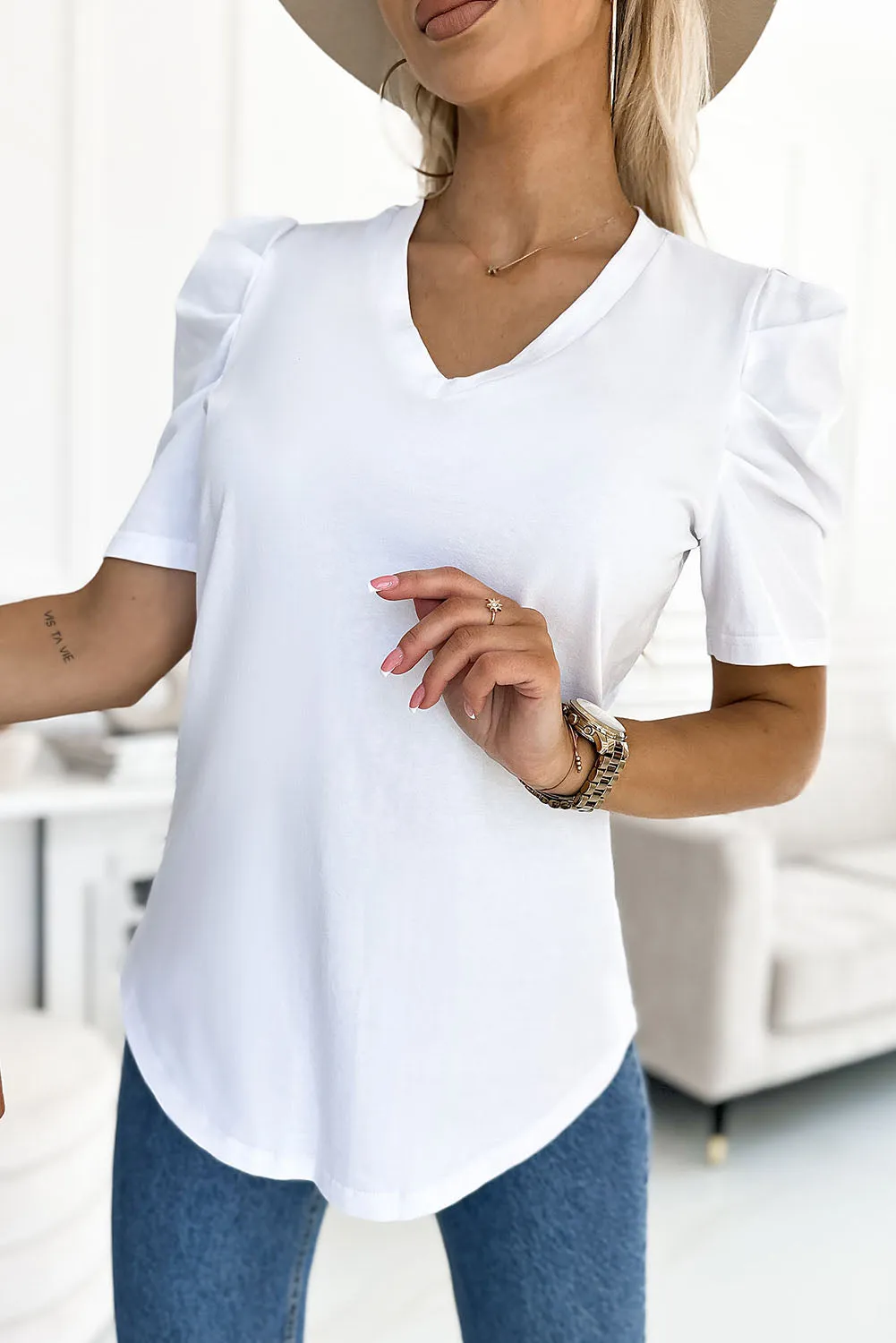 Puff Sleeve V-Neck T-Shirt