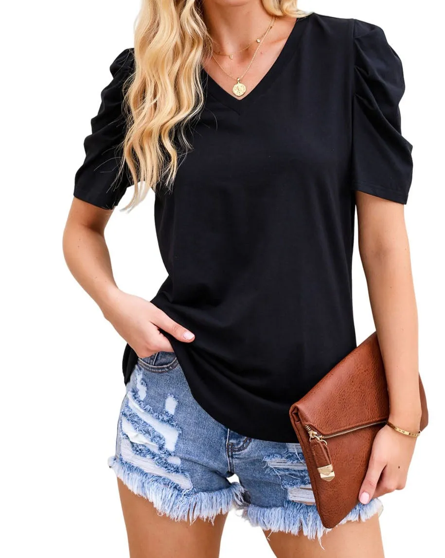 Puff Sleeve V-Neck T-Shirt