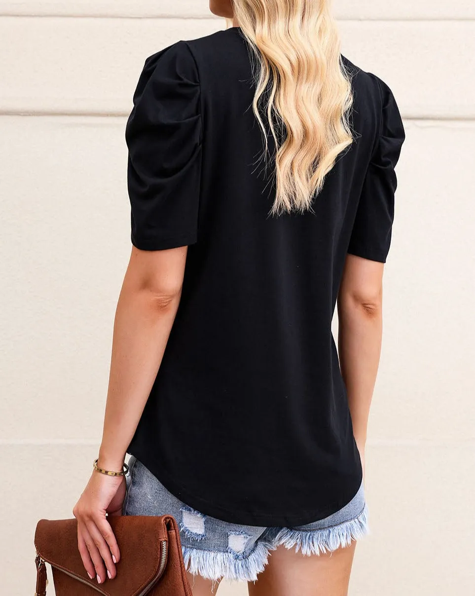 Puff Sleeve V-Neck T-Shirt