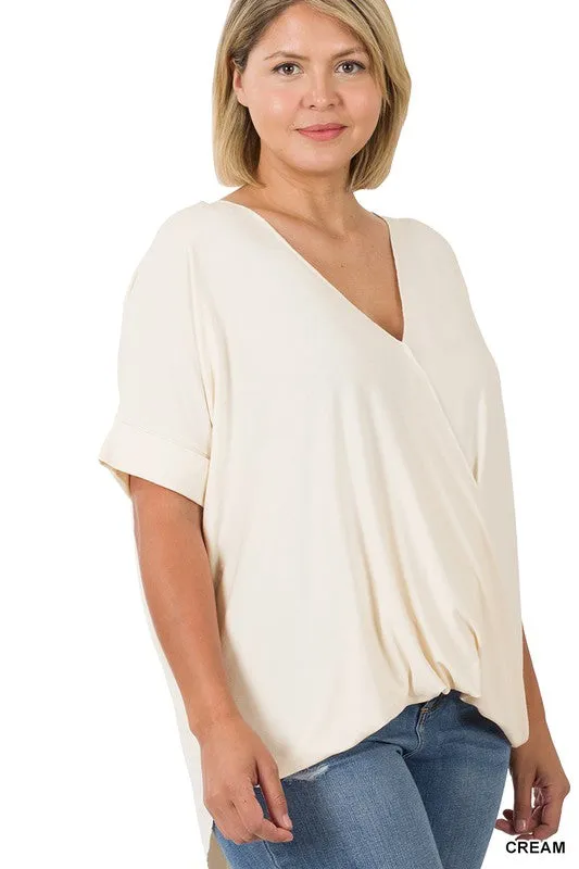 Rayon Crepe Layered Blouse with Draped Front (Plus Size)