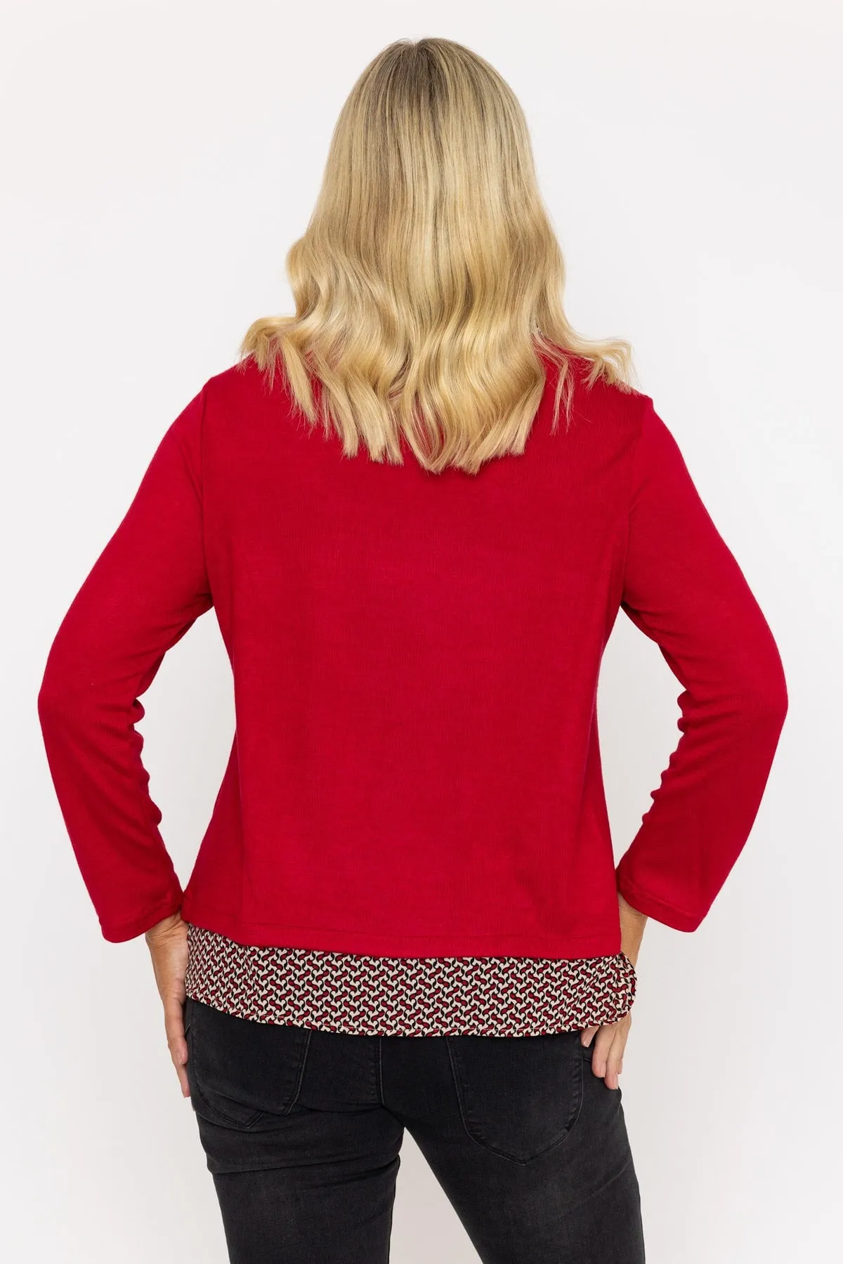 Red Top With Print Collar & Hem