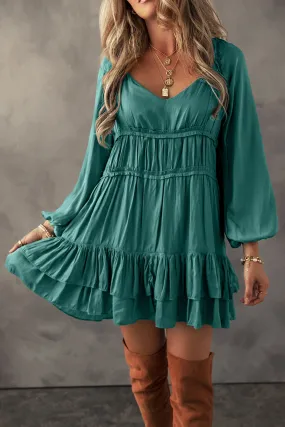 Ruffled Puff Sleeve Loose Fit Mini Dress