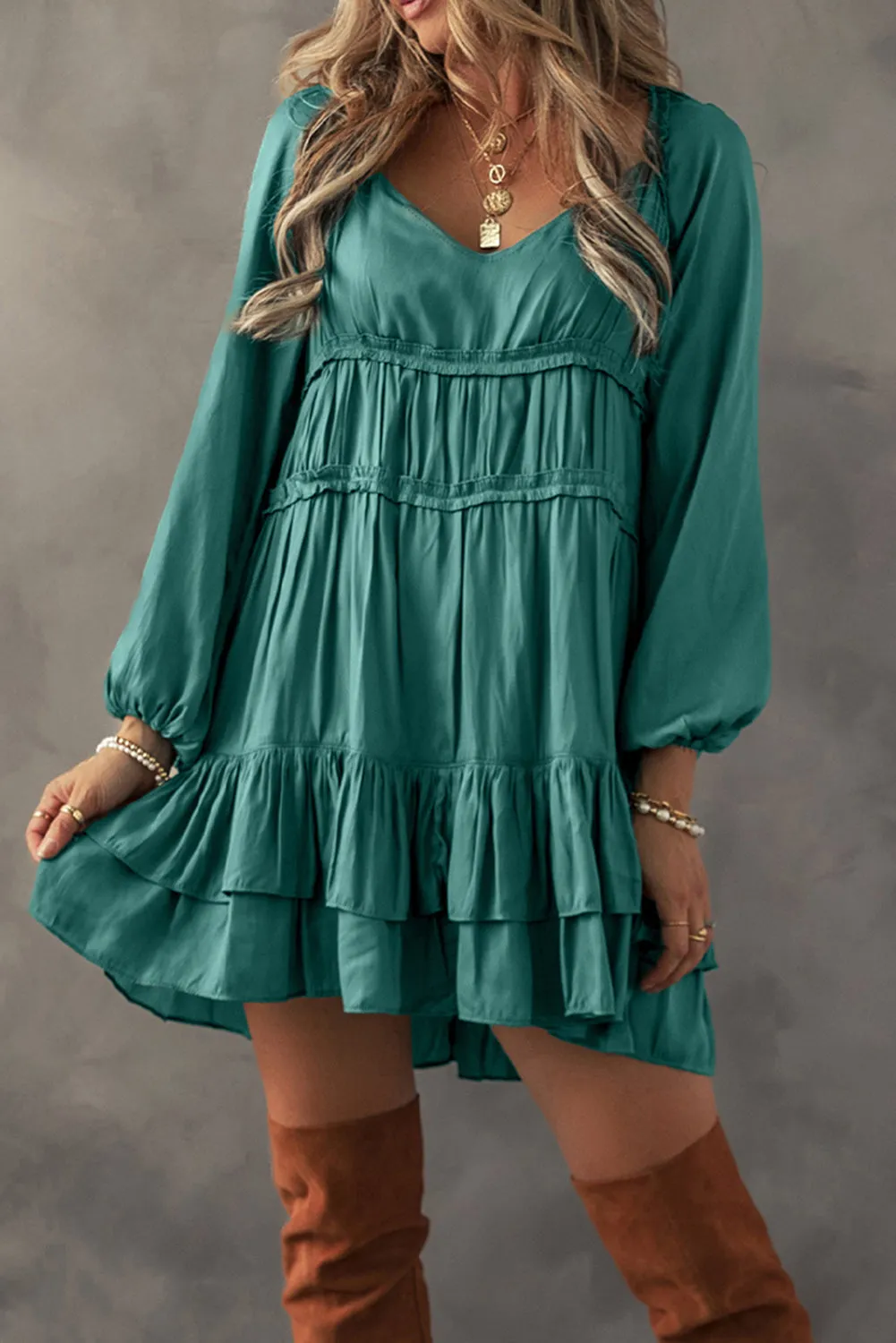 Ruffled Puff Sleeve Loose Fit Mini Dress