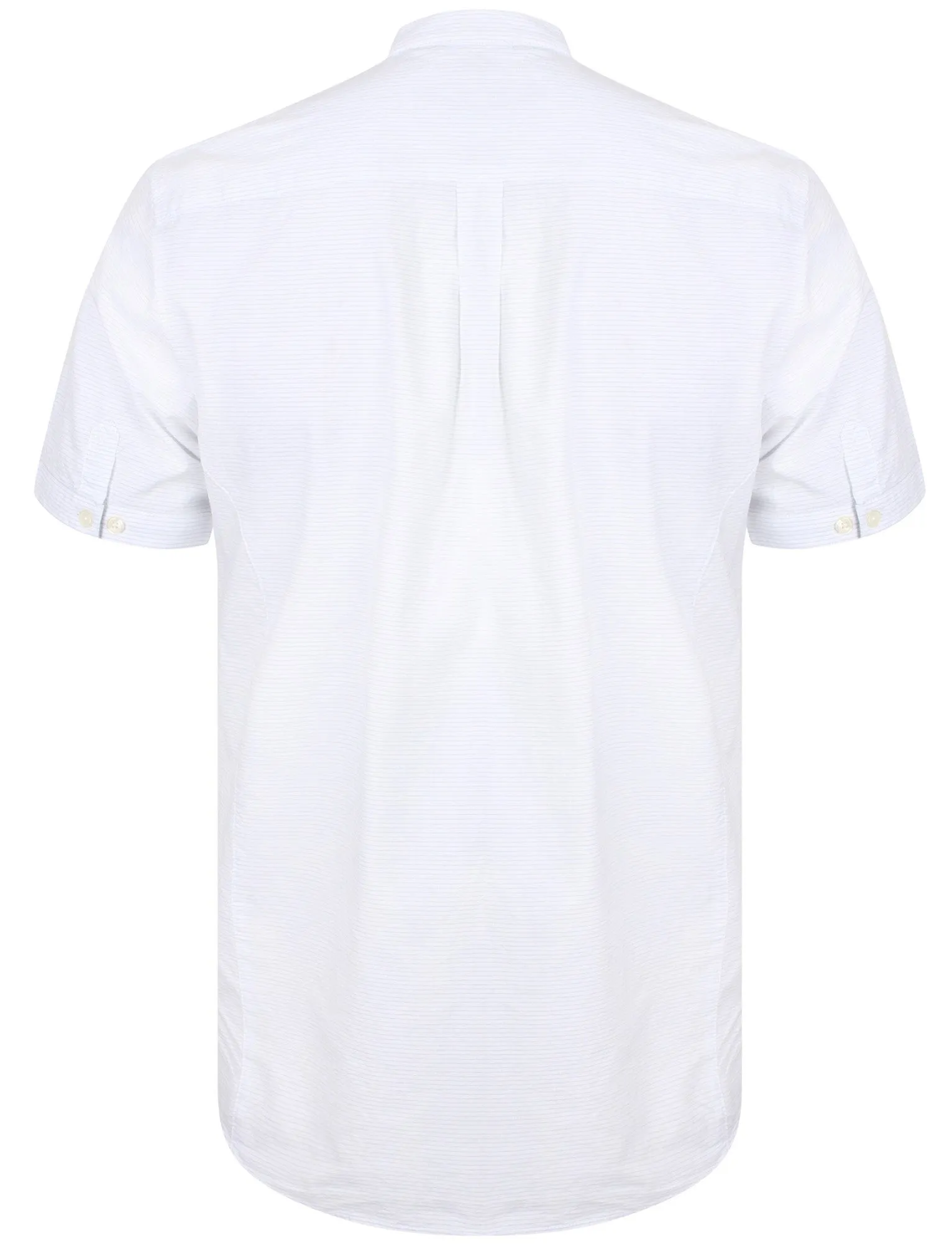 Scandi Grandad Collar Short Sleeve Striped Shirt In White - Tokyo Laundry