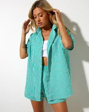 Smith Shirt in Vertical Stripe Green and White