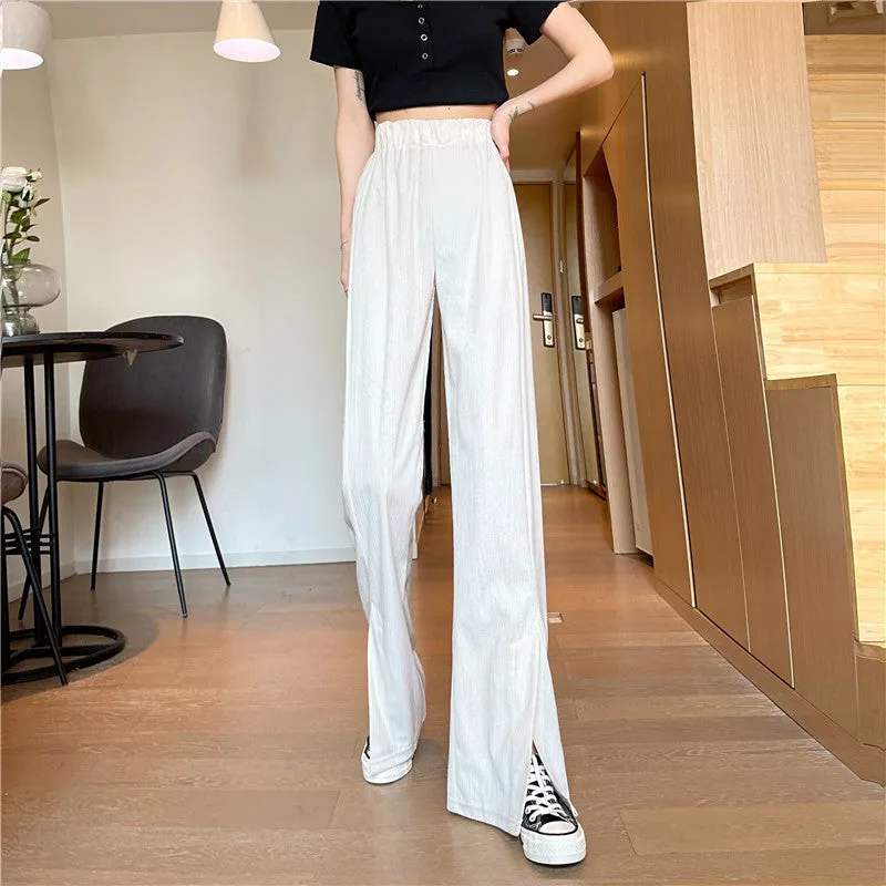 Splitted Plus Size Wide Leg Pants High Waist Straight Long Drape Flare Pants