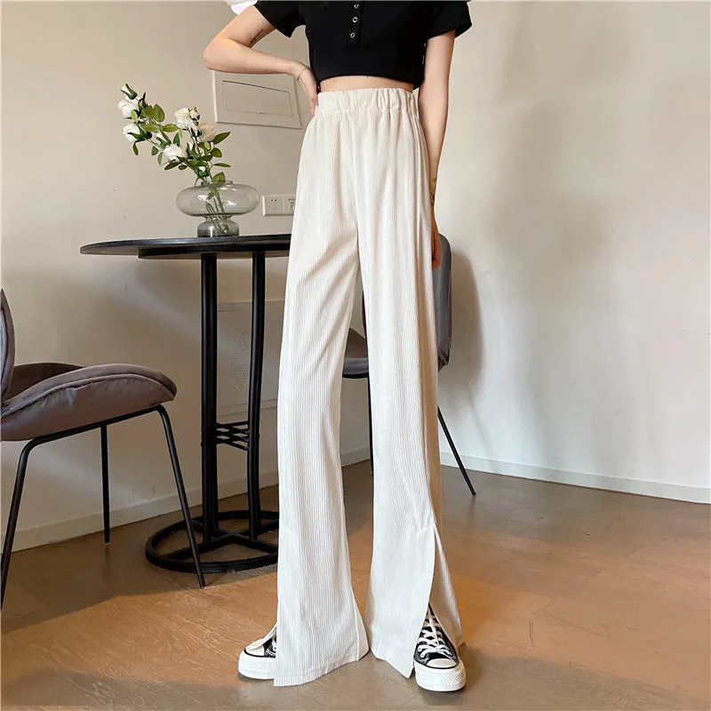 Splitted Plus Size Wide Leg Pants High Waist Straight Long Drape Flare Pants