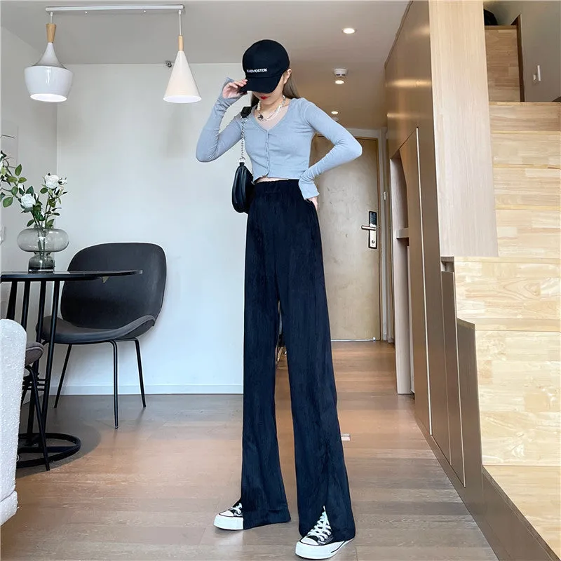 Splitted Plus Size Wide Leg Pants High Waist Straight Long Drape Flare Pants