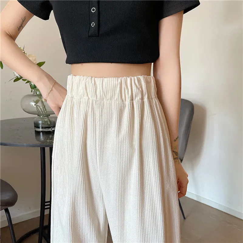 Splitted Plus Size Wide Leg Pants High Waist Straight Long Drape Flare Pants