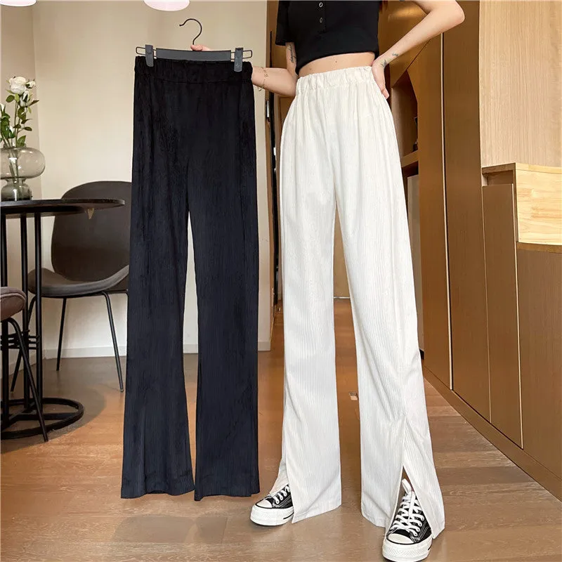 Splitted Plus Size Wide Leg Pants High Waist Straight Long Drape Flare Pants