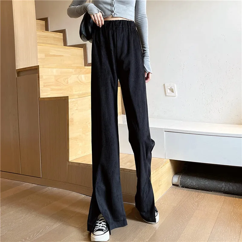 Splitted Plus Size Wide Leg Pants High Waist Straight Long Drape Flare Pants