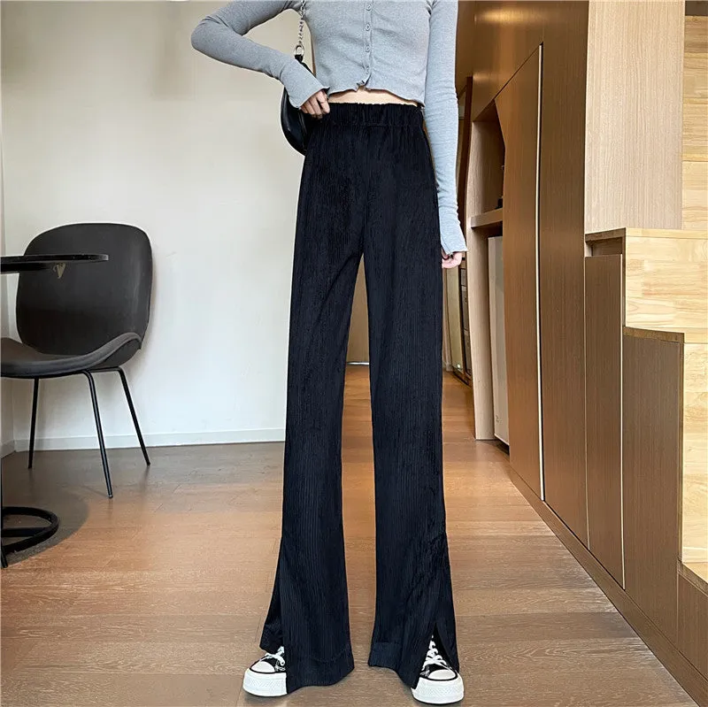 Splitted Plus Size Wide Leg Pants High Waist Straight Long Drape Flare Pants