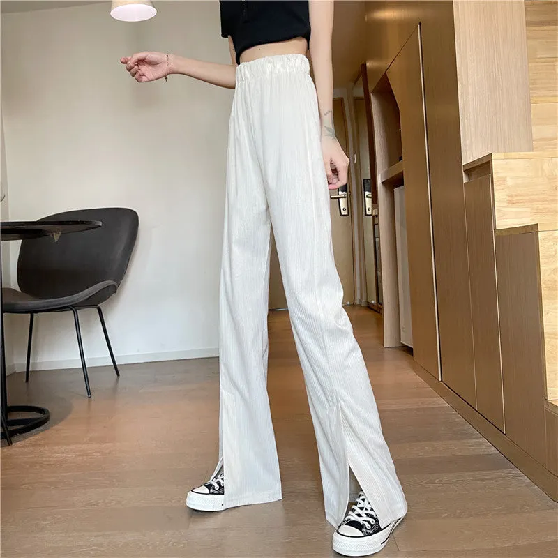 Splitted Plus Size Wide Leg Pants High Waist Straight Long Drape Flare Pants