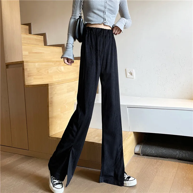 Splitted Plus Size Wide Leg Pants High Waist Straight Long Drape Flare Pants