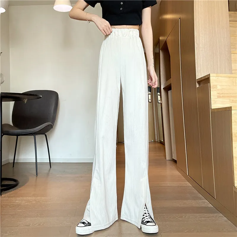 Splitted Plus Size Wide Leg Pants High Waist Straight Long Drape Flare Pants