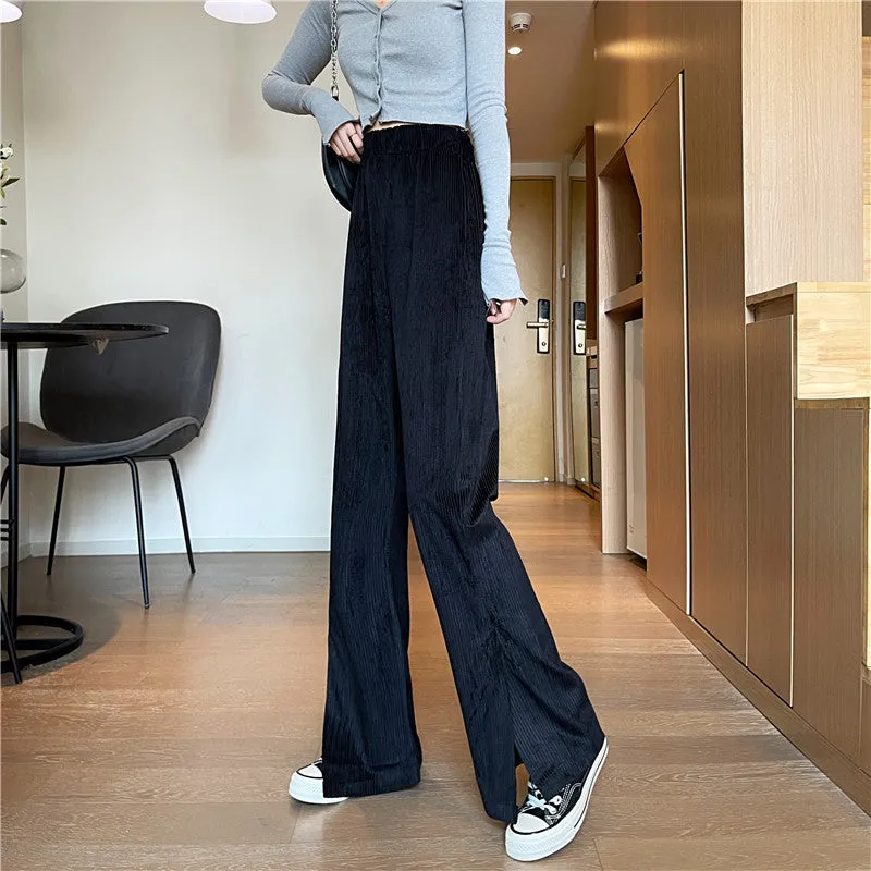 Splitted Plus Size Wide Leg Pants High Waist Straight Long Drape Flare Pants