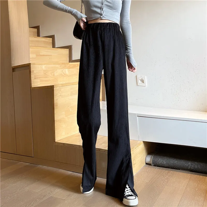 Splitted Plus Size Wide Leg Pants High Waist Straight Long Drape Flare Pants