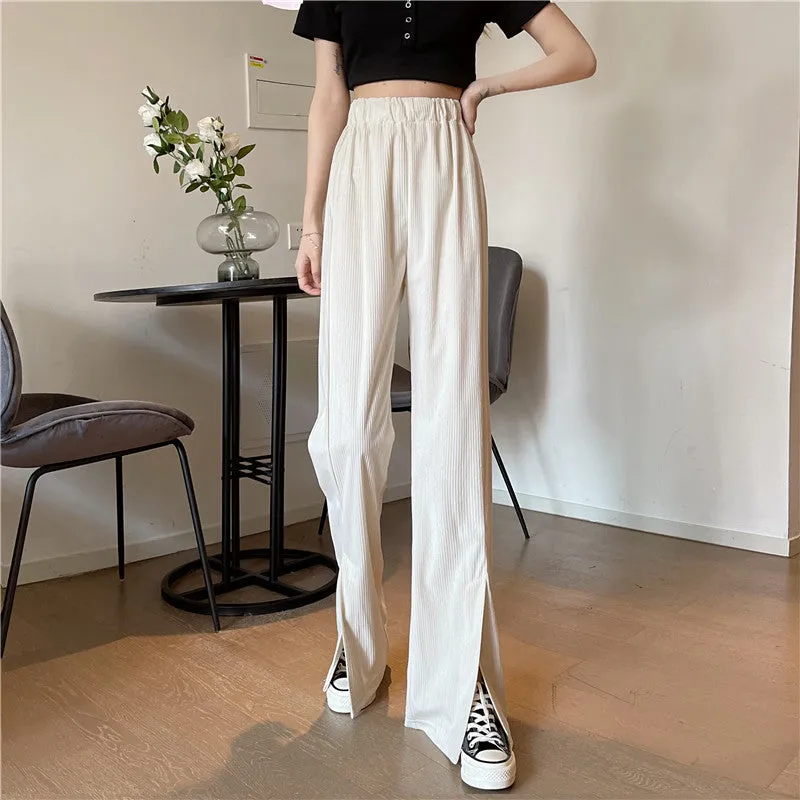 Splitted Plus Size Wide Leg Pants High Waist Straight Long Drape Flare Pants