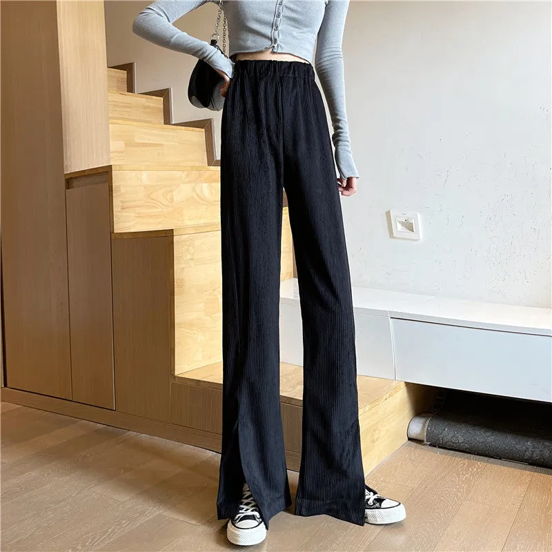 Splitted Plus Size Wide Leg Pants High Waist Straight Long Drape Flare Pants