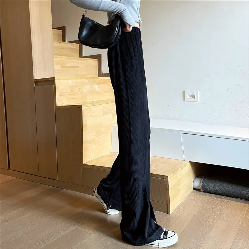 Splitted Plus Size Wide Leg Pants High Waist Straight Long Drape Flare Pants