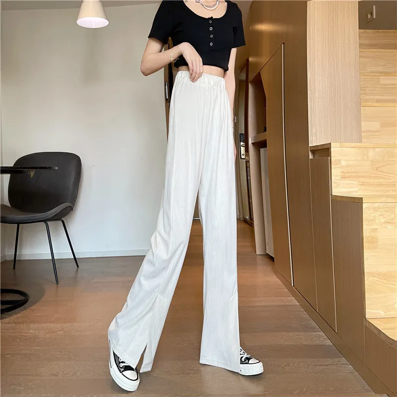 Splitted Plus Size Wide Leg Pants High Waist Straight Long Drape Flare Pants