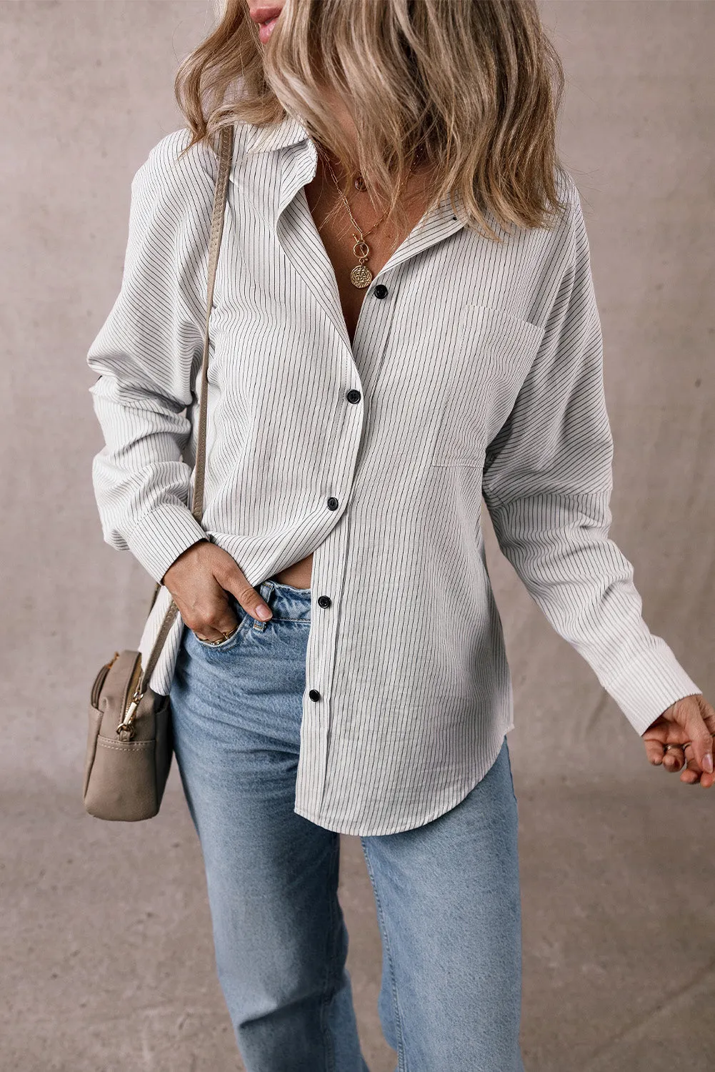 Stripe Roll-tab Sleeve Long Shirt