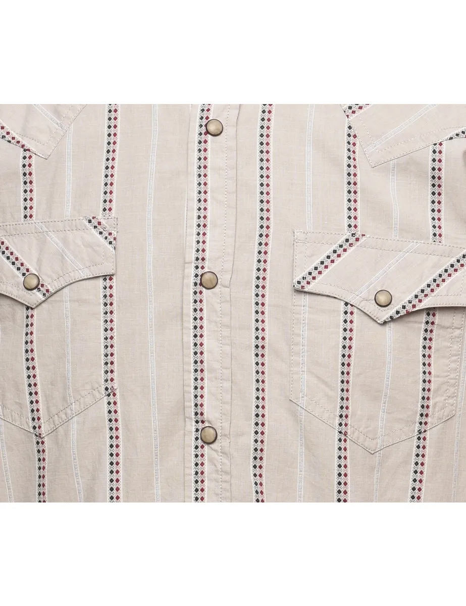 Striped Beige Western Shirt - M