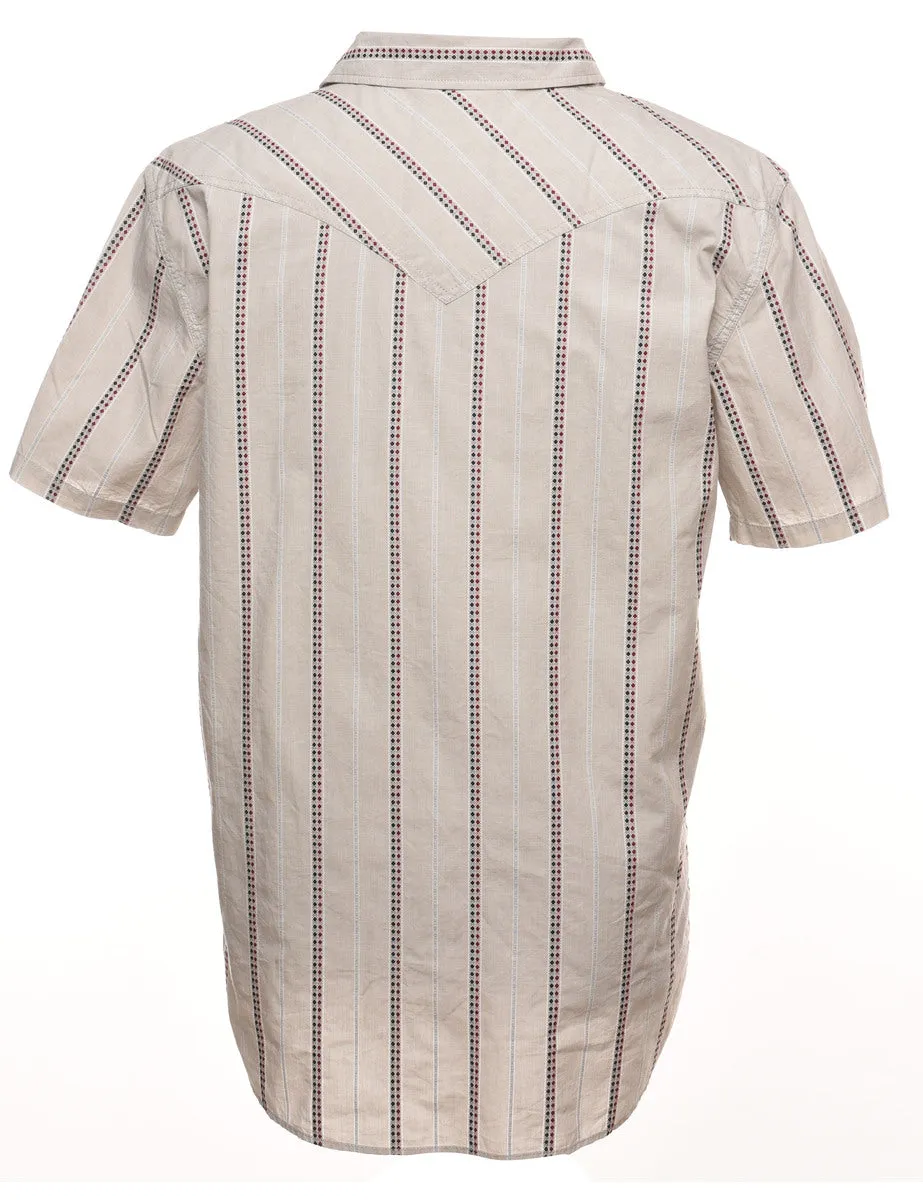 Striped Beige Western Shirt - M