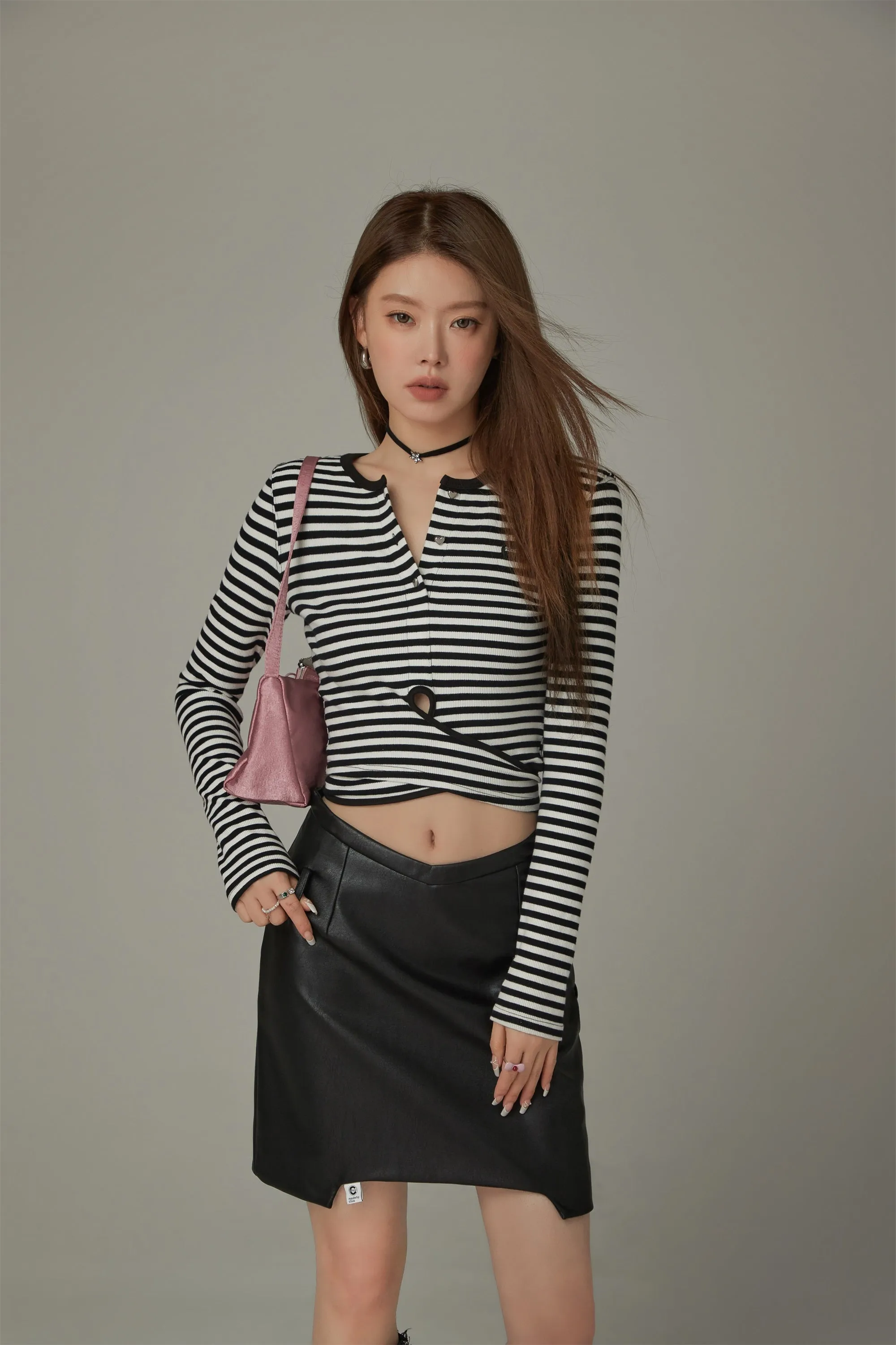 Striped Wrapped Cropped T-Shirt