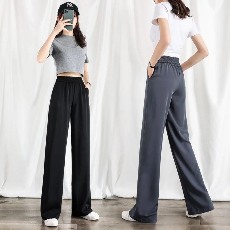 Suits Wide Leg Pants Women High Waist Summer Drape Floor Length Straight Loose Slim-Look Black Long Pants