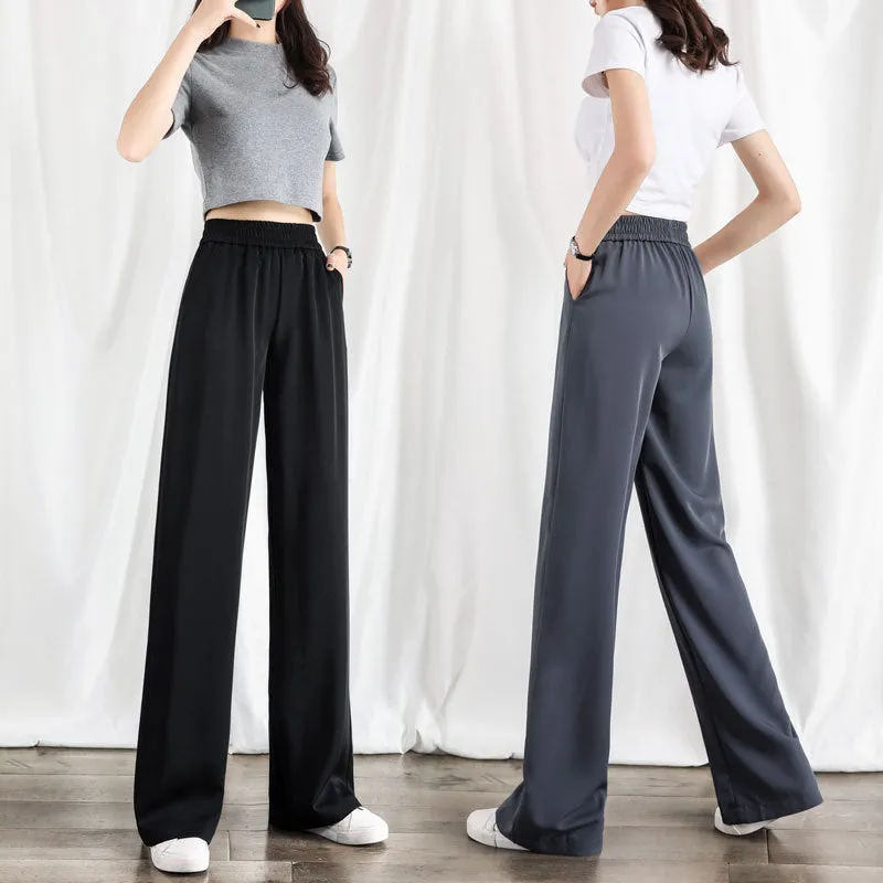 Suits Wide Leg Pants Women High Waist Summer Drape Floor Length Straight Loose Slim-Look Black Long Pants