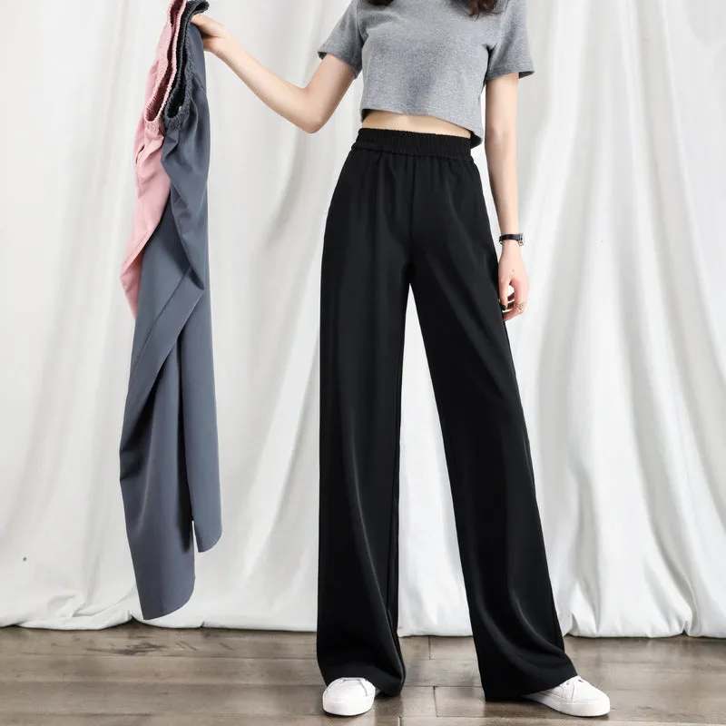 Suits Wide Leg Pants Women High Waist Summer Drape Floor Length Straight Loose Slim-Look Black Long Pants