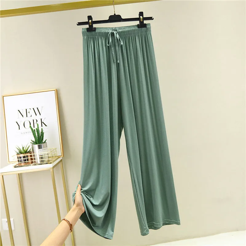 Summer Knitted Modal Women Wide Leg Pants Slim Look Casual Flare Leg Home Pajamas Pants