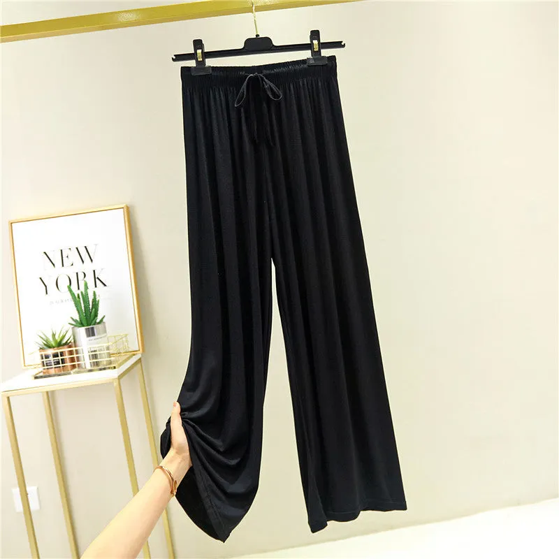 Summer Knitted Modal Women Wide Leg Pants Slim Look Casual Flare Leg Home Pajamas Pants