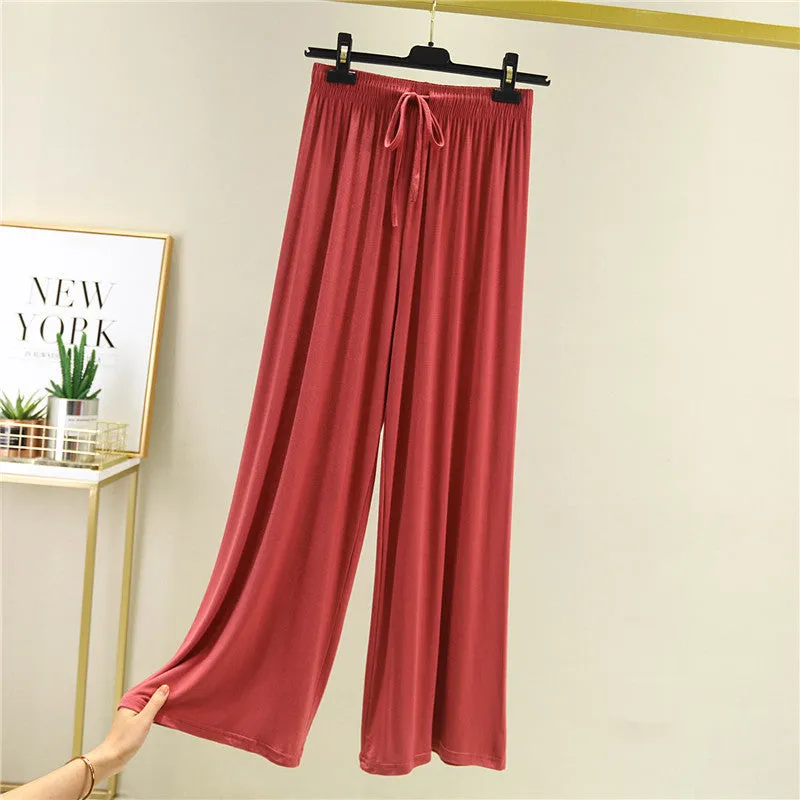 Summer Knitted Modal Women Wide Leg Pants Slim Look Casual Flare Leg Home Pajamas Pants