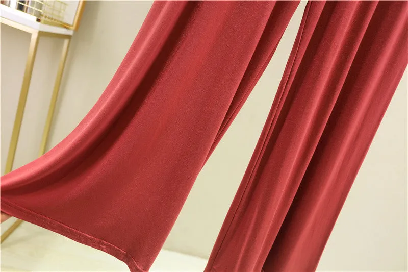 Summer Knitted Modal Women Wide Leg Pants Slim Look Casual Flare Leg Home Pajamas Pants