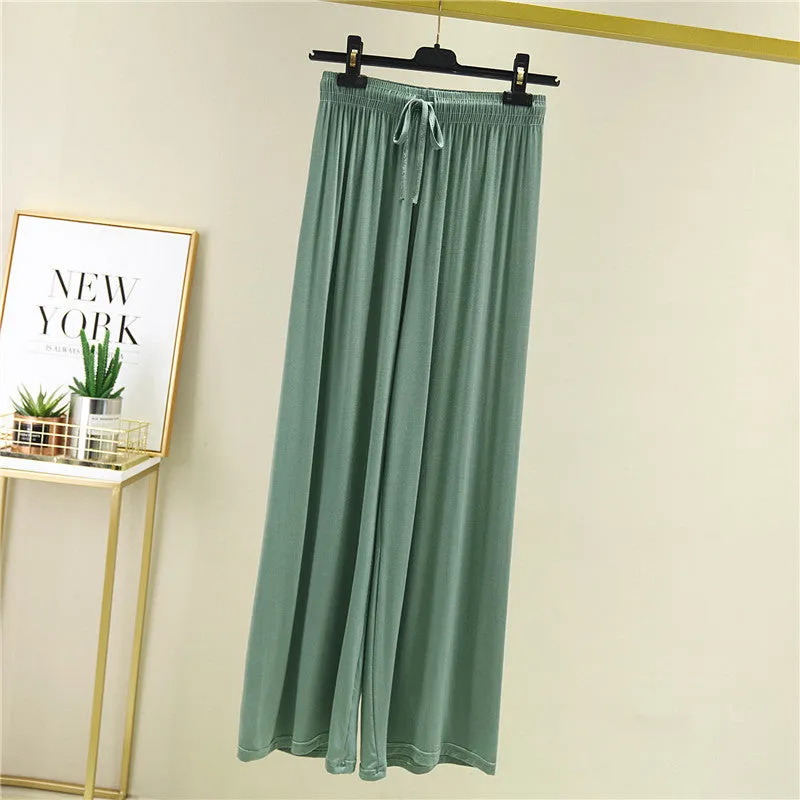 Summer Knitted Modal Women Wide Leg Pants Slim Look Casual Flare Leg Home Pajamas Pants