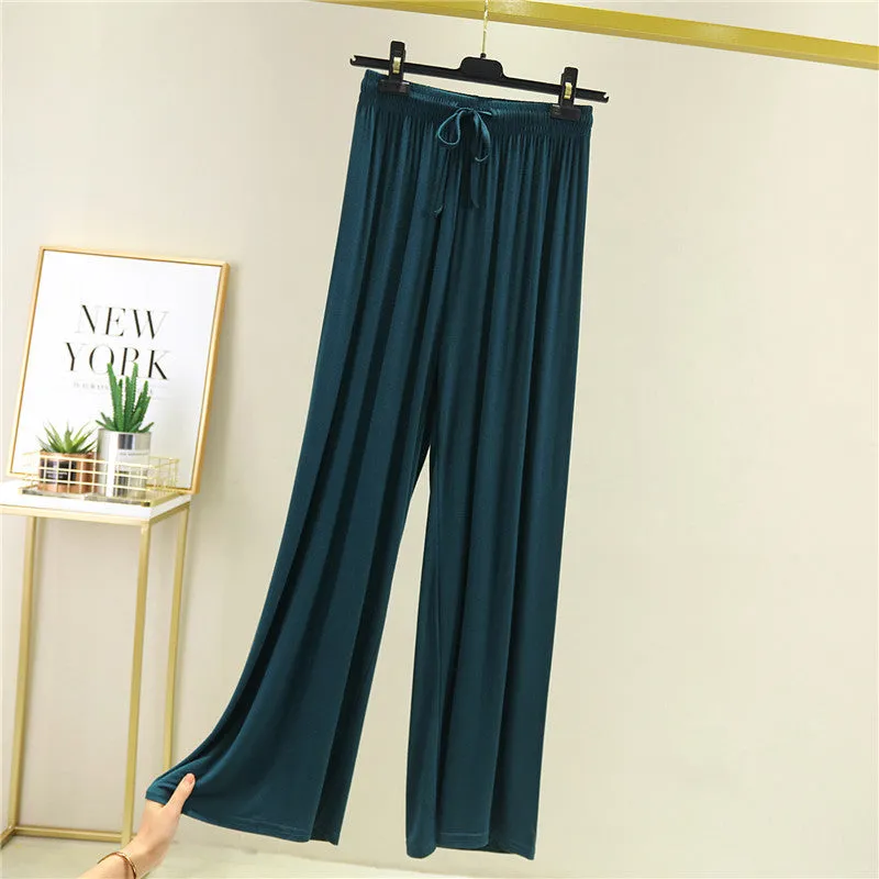 Summer Knitted Modal Women Wide Leg Pants Slim Look Casual Flare Leg Home Pajamas Pants