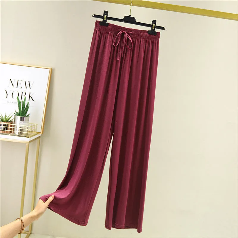 Summer Knitted Modal Women Wide Leg Pants Slim Look Casual Flare Leg Home Pajamas Pants