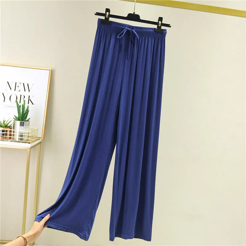 Summer Knitted Modal Women Wide Leg Pants Slim Look Casual Flare Leg Home Pajamas Pants