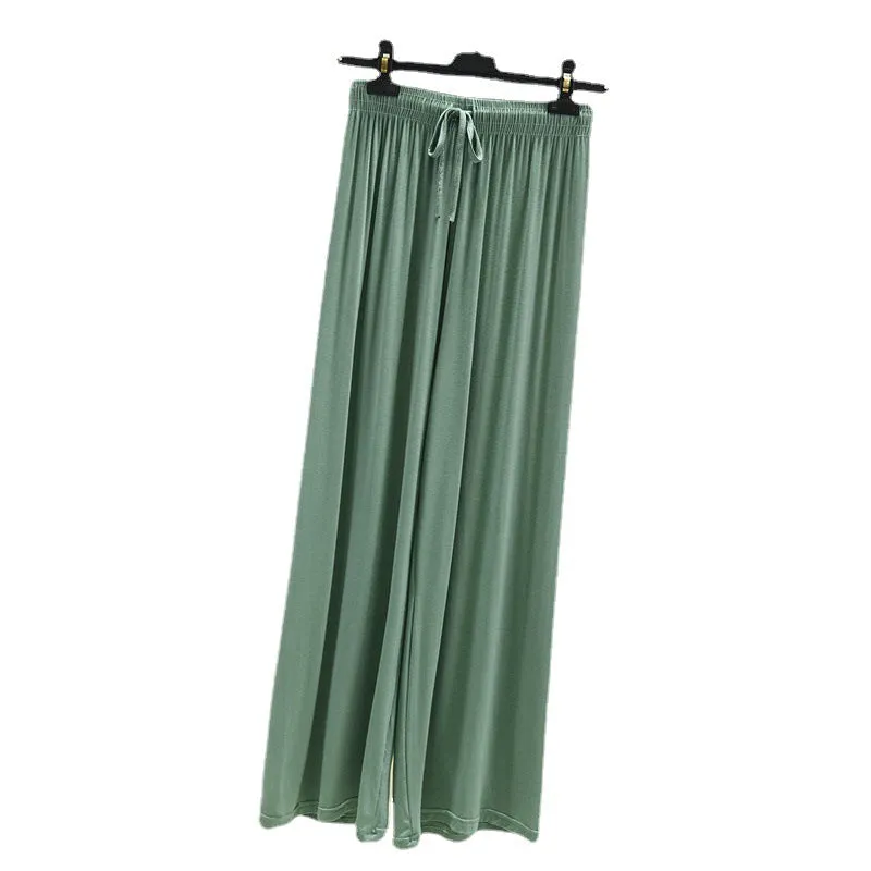 Summer Knitted Modal Women Wide Leg Pants Slim Look Casual Flare Leg Home Pajamas Pants