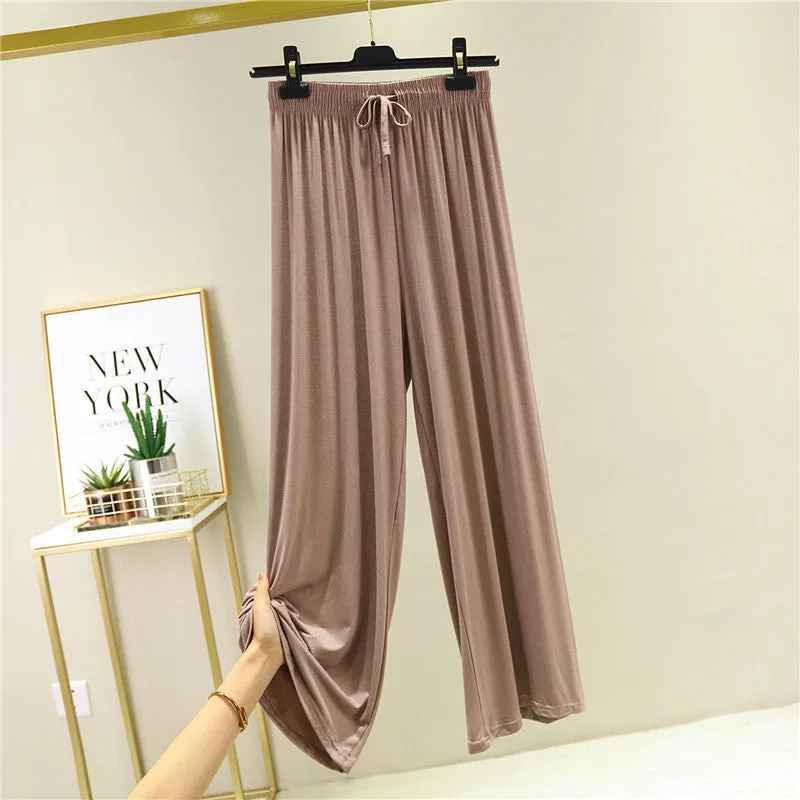 Summer Knitted Modal Women Wide Leg Pants Slim Look Casual Flare Leg Home Pajamas Pants