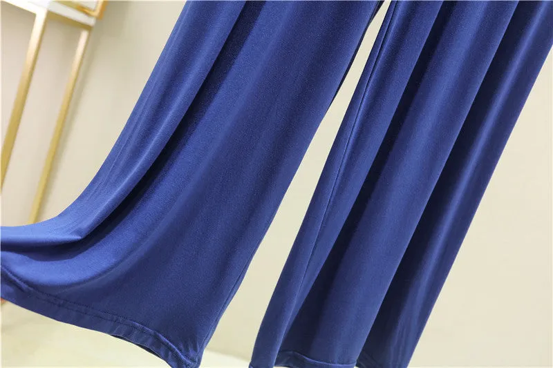 Summer Knitted Modal Women Wide Leg Pants Slim Look Casual Flare Leg Home Pajamas Pants