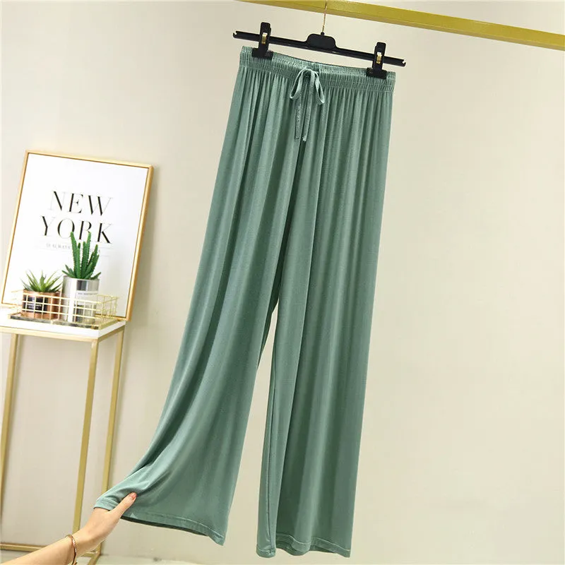 Summer Knitted Modal Women Wide Leg Pants Slim Look Casual Flare Leg Home Pajamas Pants