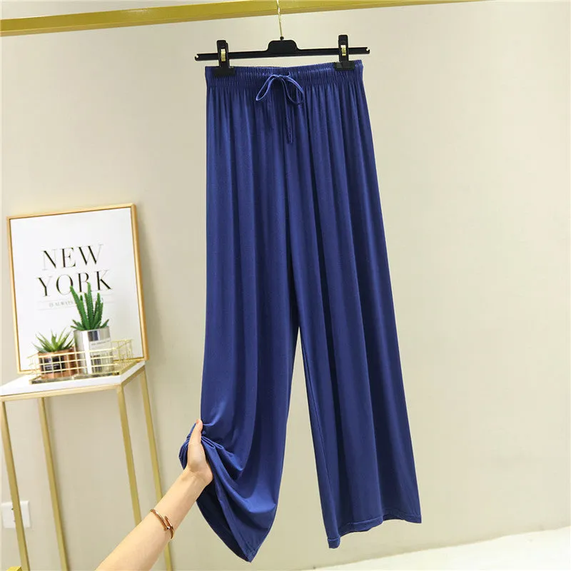 Summer Knitted Modal Women Wide Leg Pants Slim Look Casual Flare Leg Home Pajamas Pants