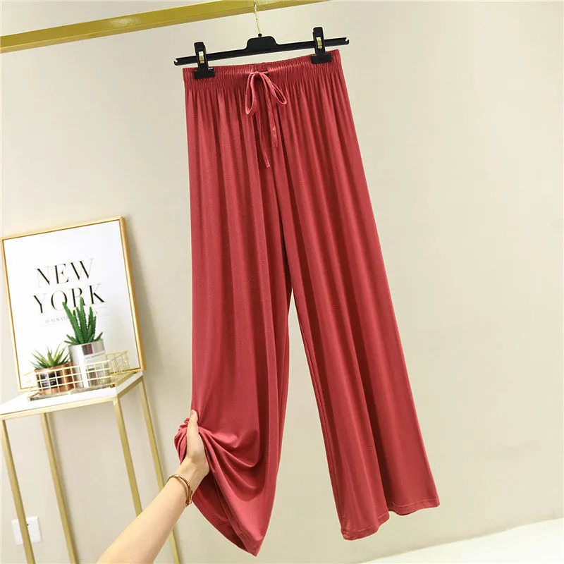 Summer Knitted Modal Women Wide Leg Pants Slim Look Casual Flare Leg Home Pajamas Pants