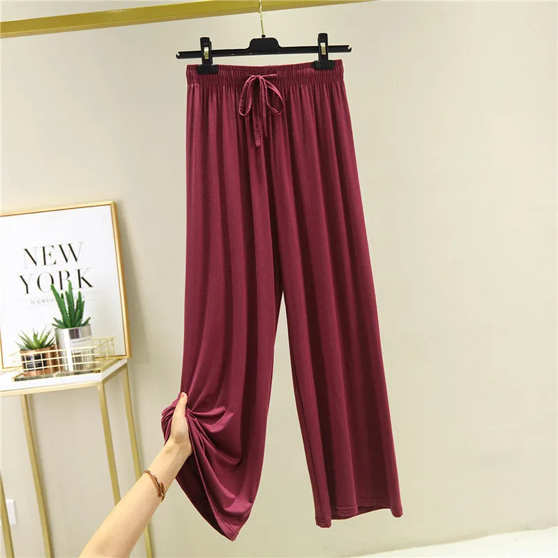 Summer Knitted Modal Women Wide Leg Pants Slim Look Casual Flare Leg Home Pajamas Pants