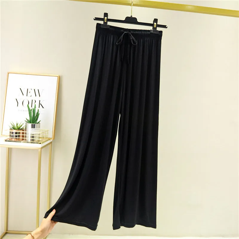 Summer Knitted Modal Women Wide Leg Pants Slim Look Casual Flare Leg Home Pajamas Pants