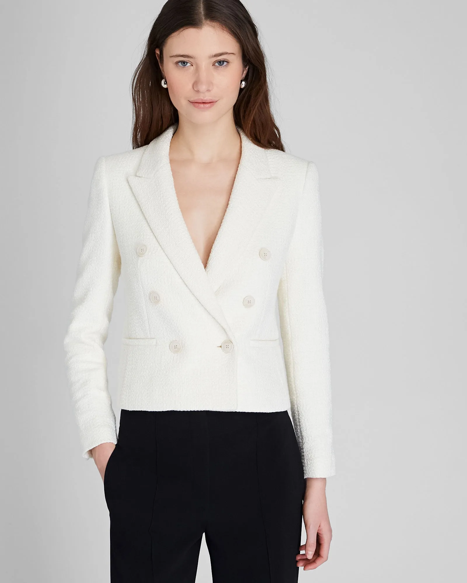 Textured Cropped Double Breasted Blazer