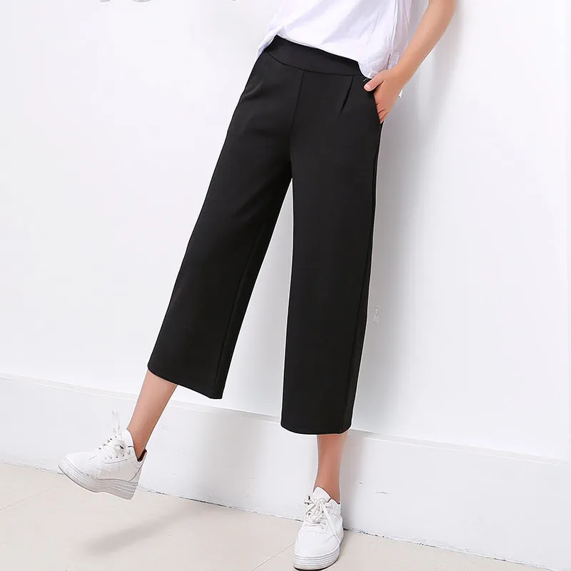 Thin High Waist Wide Leg Women Slim-Look Black Student Korean Ankle-Length Loose Casual Long Straight Pants